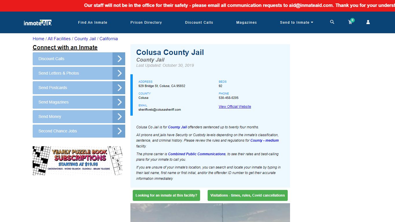 Colusa County Jail - Inmate Locator - Colusa, CA