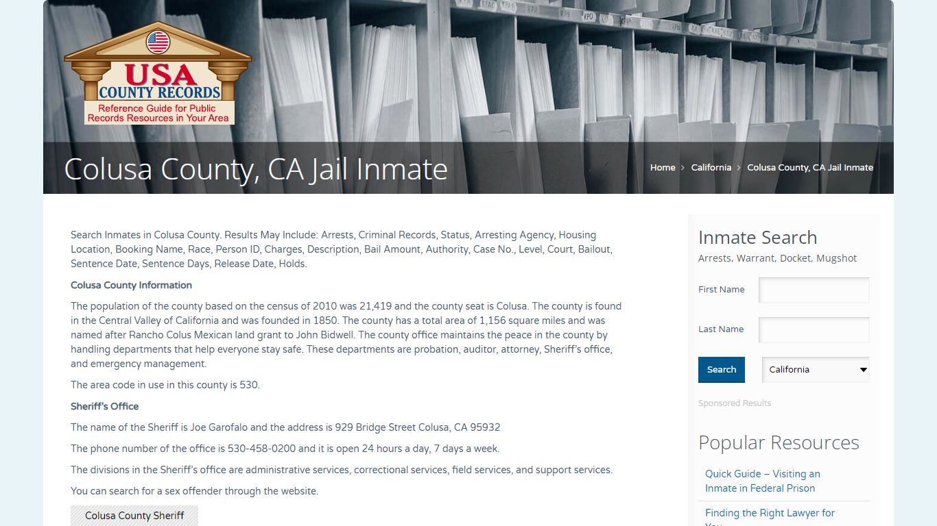 Colusa County, CA Jail Inmate | Name Search